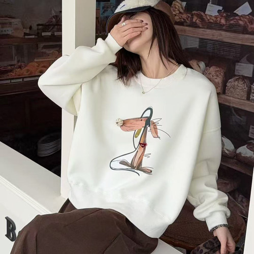 汤米诺卡风印花卫衣女冬季圆领