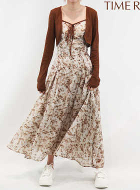 Time RoaD/汤米诺V领碎花连衣裙+外搭马甲背心两件套T27334211482