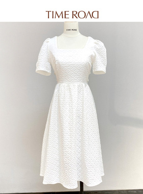 Time RoaD/汤米诺商场名媛风气质系带漏腰短袖方领显廋连衣裙女夏