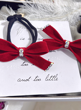 新年红色丝绒蝴蝶结发夹鸭嘴夹高档头绳套装轻奢高级感发饰潮