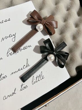 手工皮面黑色蝴蝶结夹子头饰发夹边夹碎发刘海夹一字夹简约发饰女