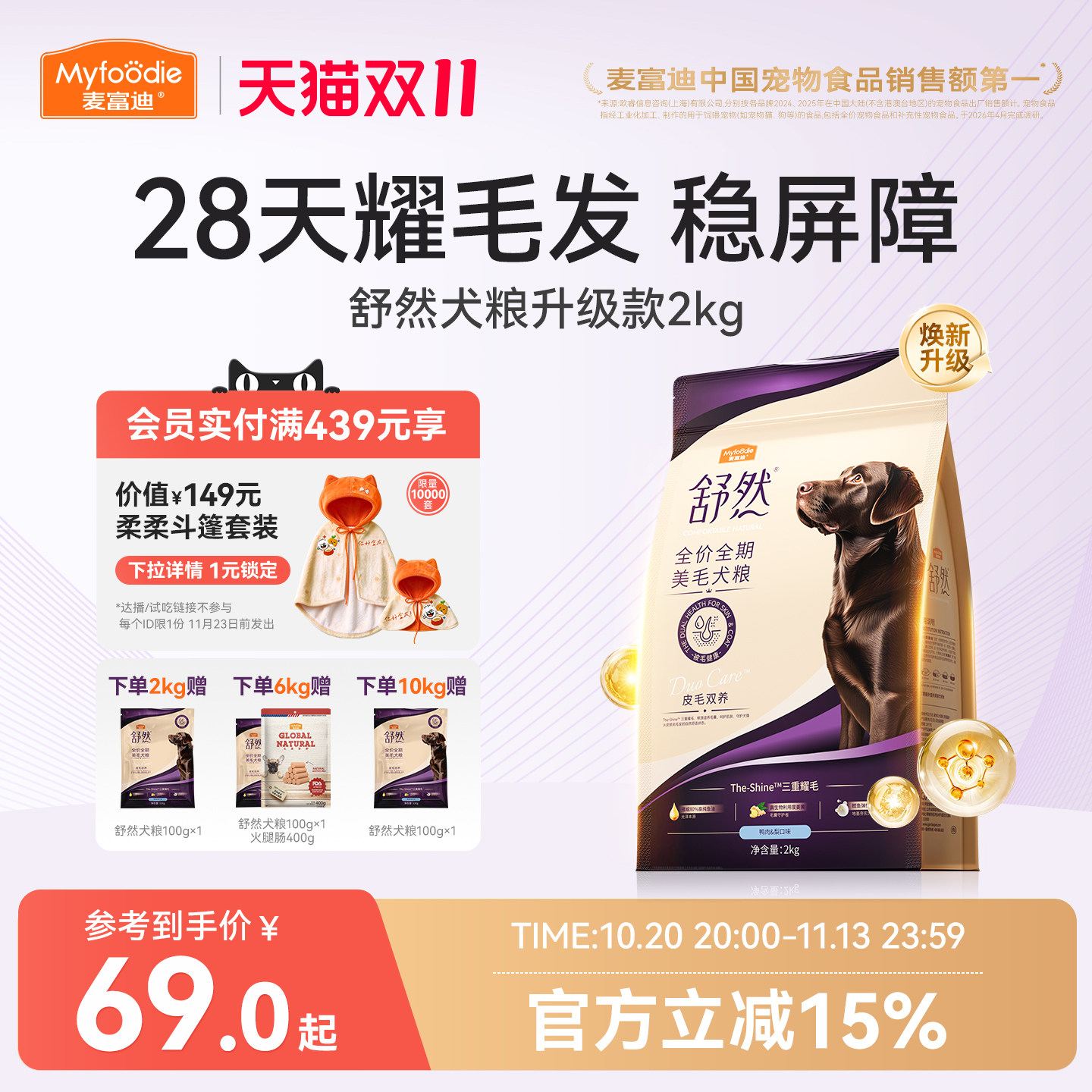 麦富迪狗粮舒然鱼油鸭肉梨小型犬成犬泰迪金毛通用官方旗舰店正品