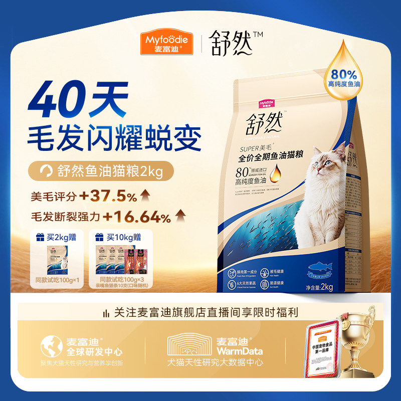【百补】麦富迪舒然猫粮美毛靓毛添加80%高纯度鱼油成幼猫猫粮 - 实物图