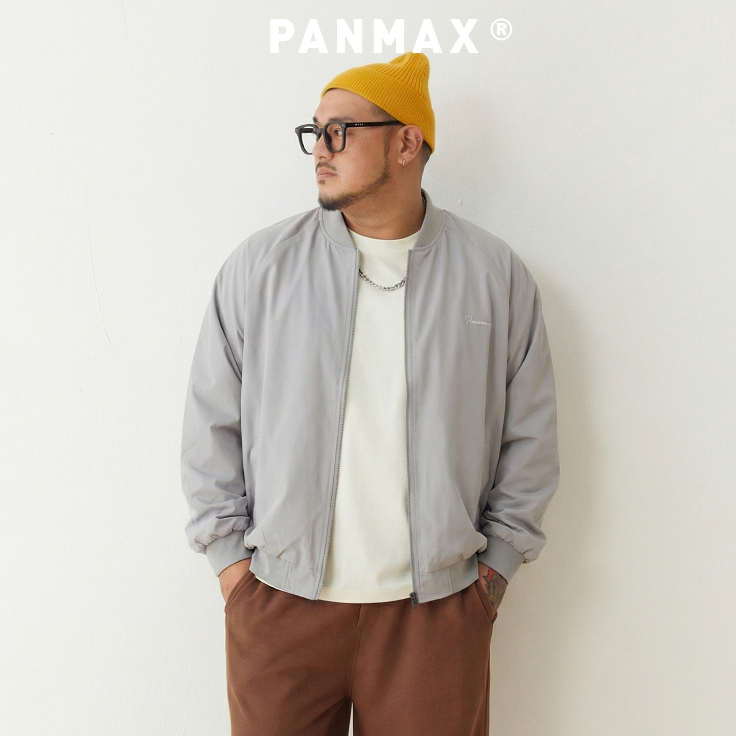 PANMAX大码潮牌男装春秋薄款夹克棒球领拉链外套Cleanfit宽松版型