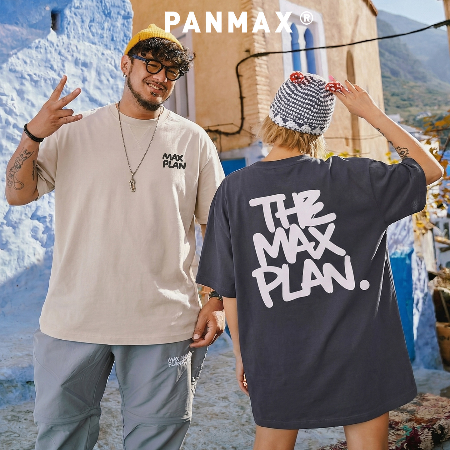 PANMAX潮牌男装夏季短袖T恤纯棉前后文字印花T恤街头痞帅老钱风