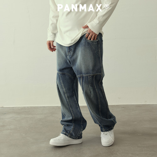 拼接阔腿牛仔裤PANMAX大码男