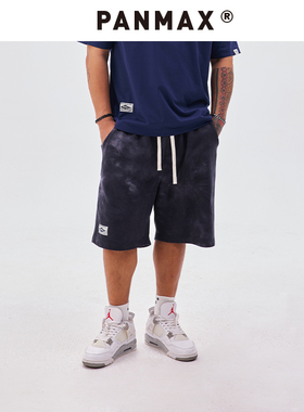 PANMAX潮牌大码男装夏季新款黑色扎染短裤宽松直筒休闲五分裤