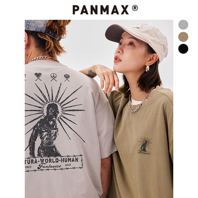 PANMAX潮牌大码男装2025夏季新款美式高街创意人物印花短袖T恤男