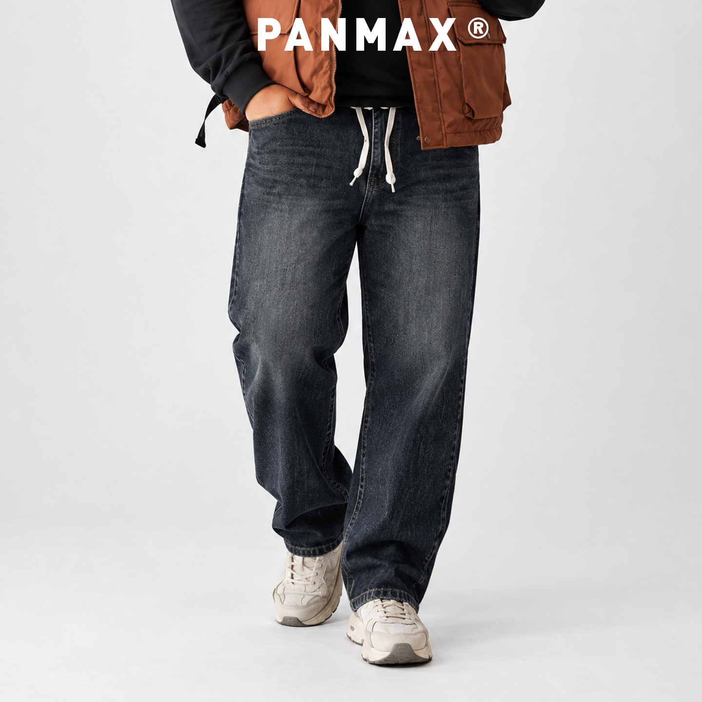 PANMAX男士牛仔裤春秋新款直筒长裤复古水洗宽松百搭工装休闲裤男