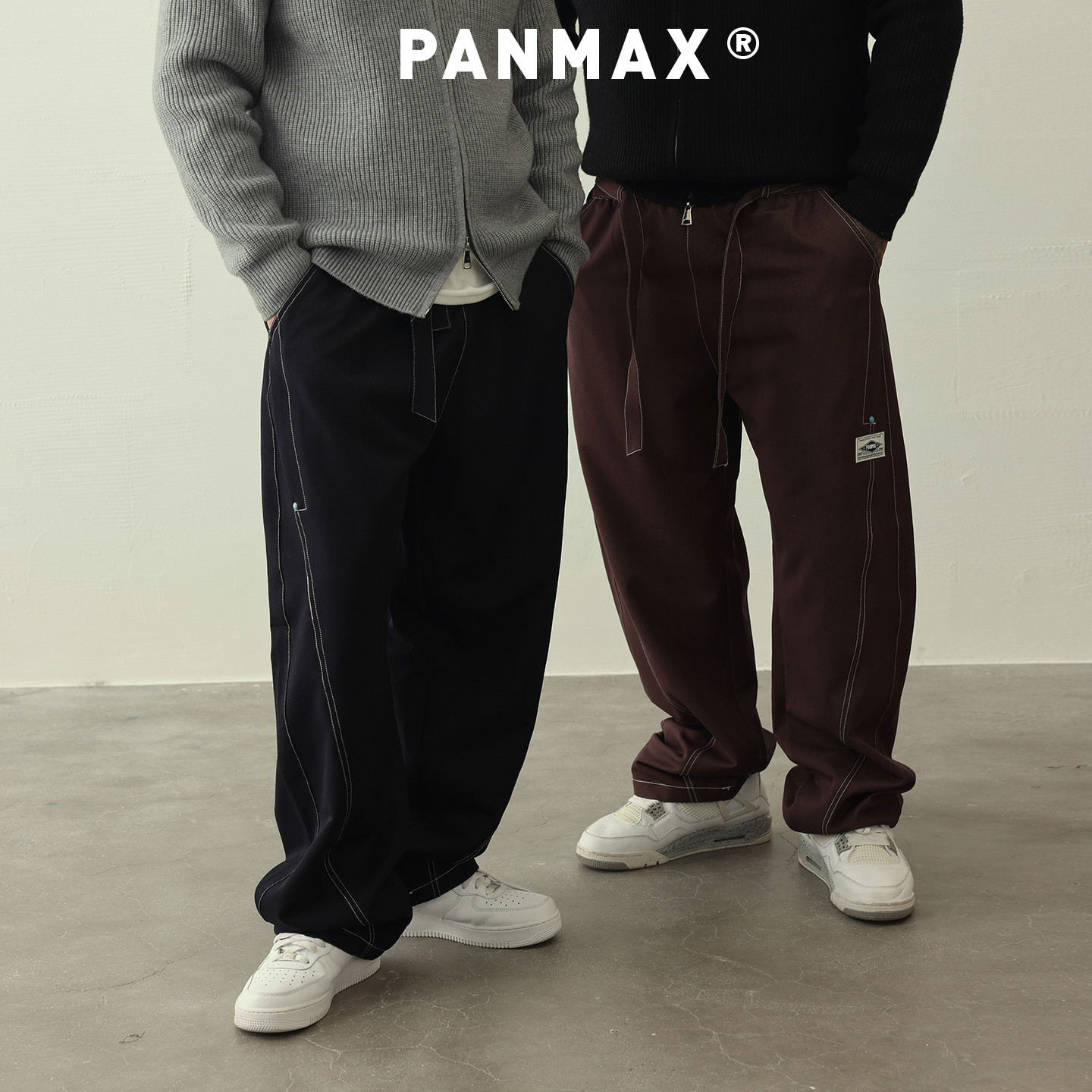 PANMAX潮牌大码男装春秋休闲裤日系工装拼接裤通勤日常收腰直筒裤