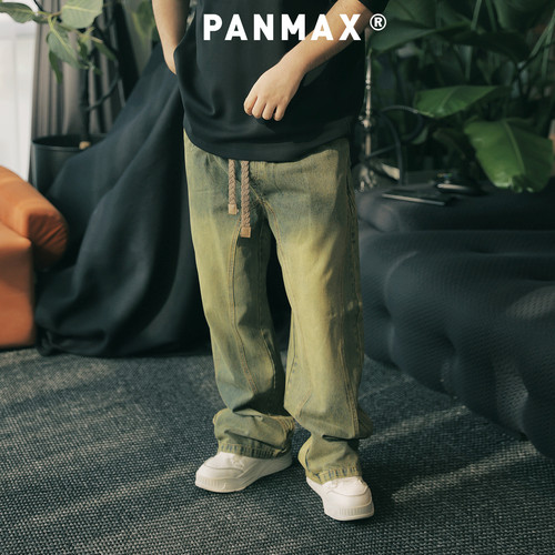 弯刀做旧牛仔裤PANMAX大码男士