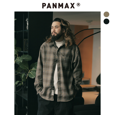 PANMAX潮牌大码男装2025春季格纹长袖衬衫宽松休闲简约衬衣外套