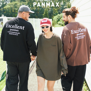 PANMAX潮牌大码情侣长袖T 男女同款宽松印花上衣百搭基础款打底衫