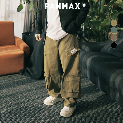 PANMAX大码潮牌男装秋季工装弯刀牛仔裤立体插袋加大高棉休闲长裤