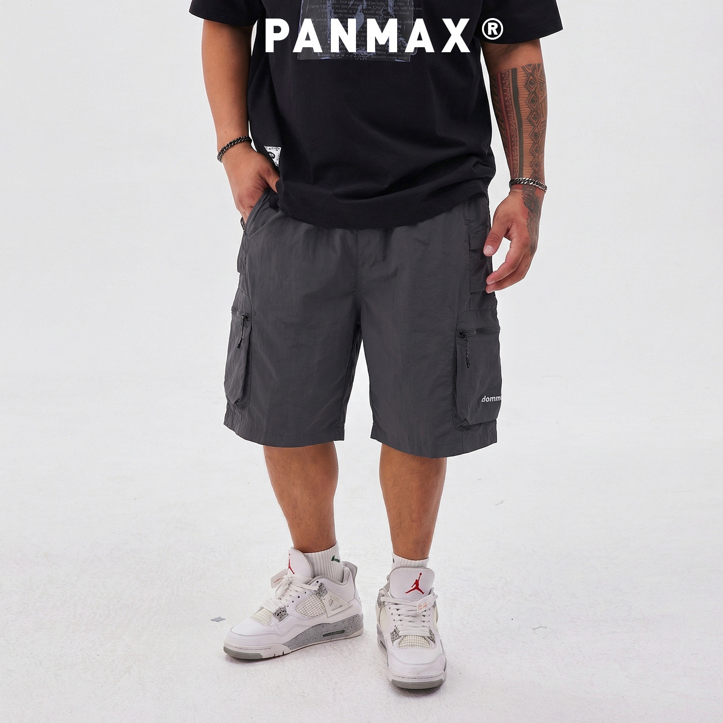 PANMAX潮牌男装春夏工装短裤拉链多口袋短裤显瘦遮肉机能风设计