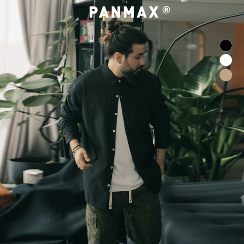 简约宽松长袖衬衫PANMAX大码男士