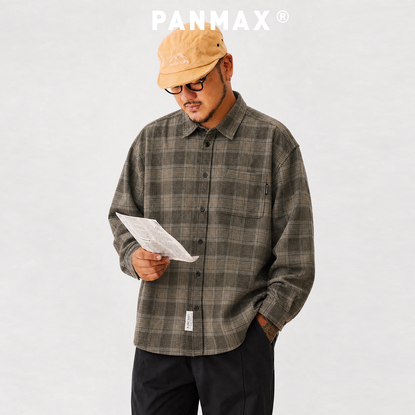 格纹长袖衬衫PANMAX大码男