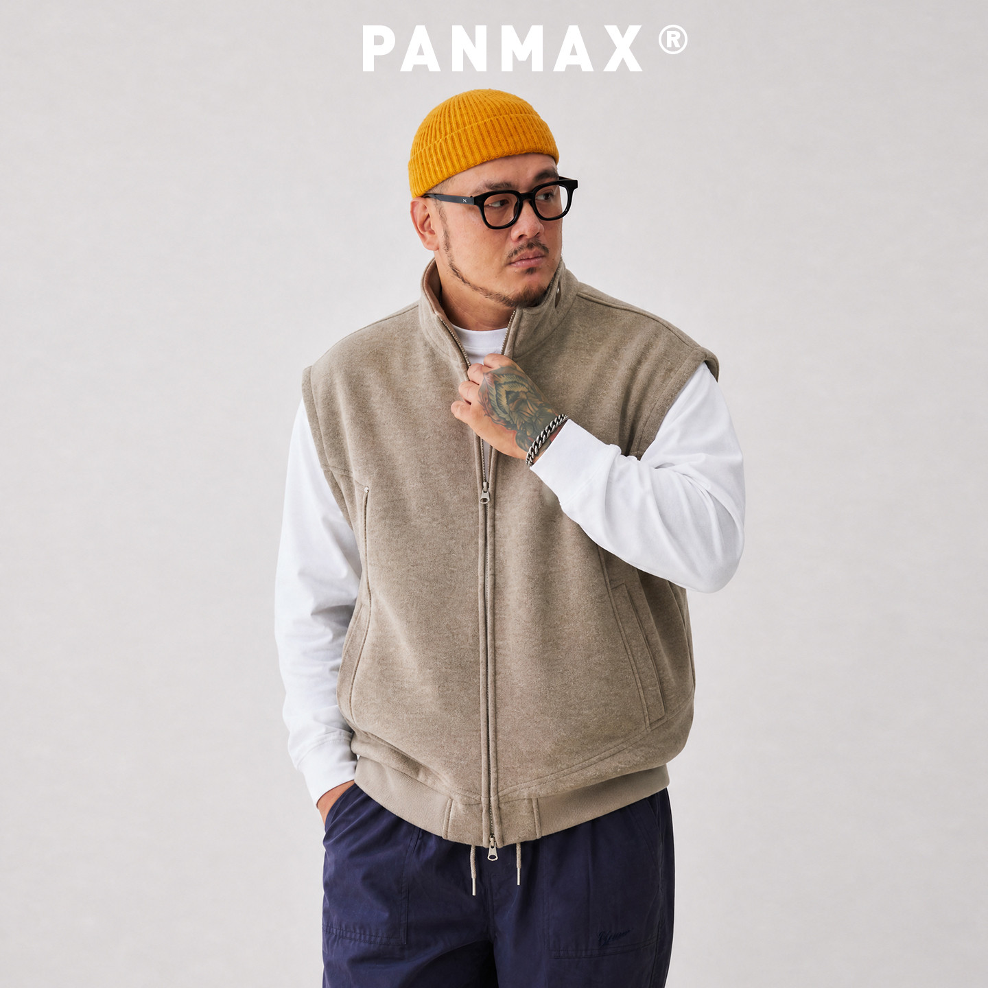 PANMAX潮牌大码男装马甲男秋外穿立领拉链背心胖子加肥加大码外套