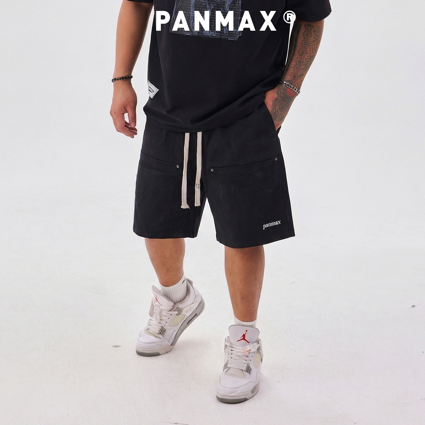 PANMAX潮牌男装春夏工装短裤百搭纯棉多口袋短裤水洗做旧设计