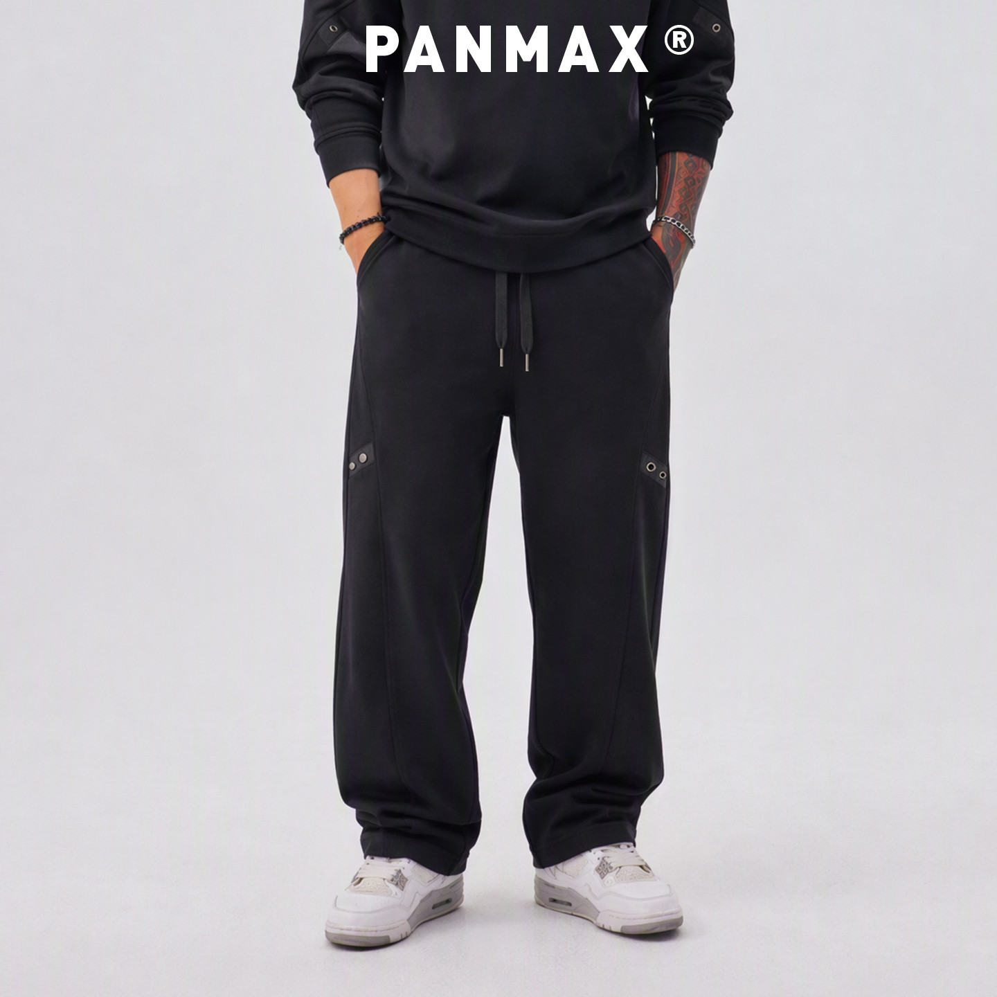 PANMAX潮牌大码男士城市户外机能风金属铆钉装饰宽松直筒休闲裤