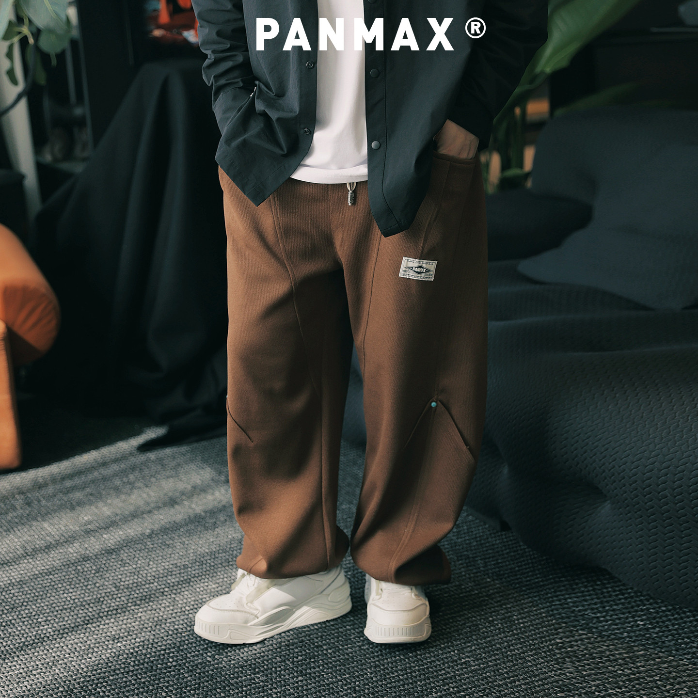 【通勤精选】PANMAX大码潮牌男装美式复古弯刀裤加大高垂感直筒裤运动休闲卫裤