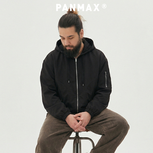 PANMAX潮牌大码男装春秋夹克复古铆钉连帽工装外套极简机能风夹克
