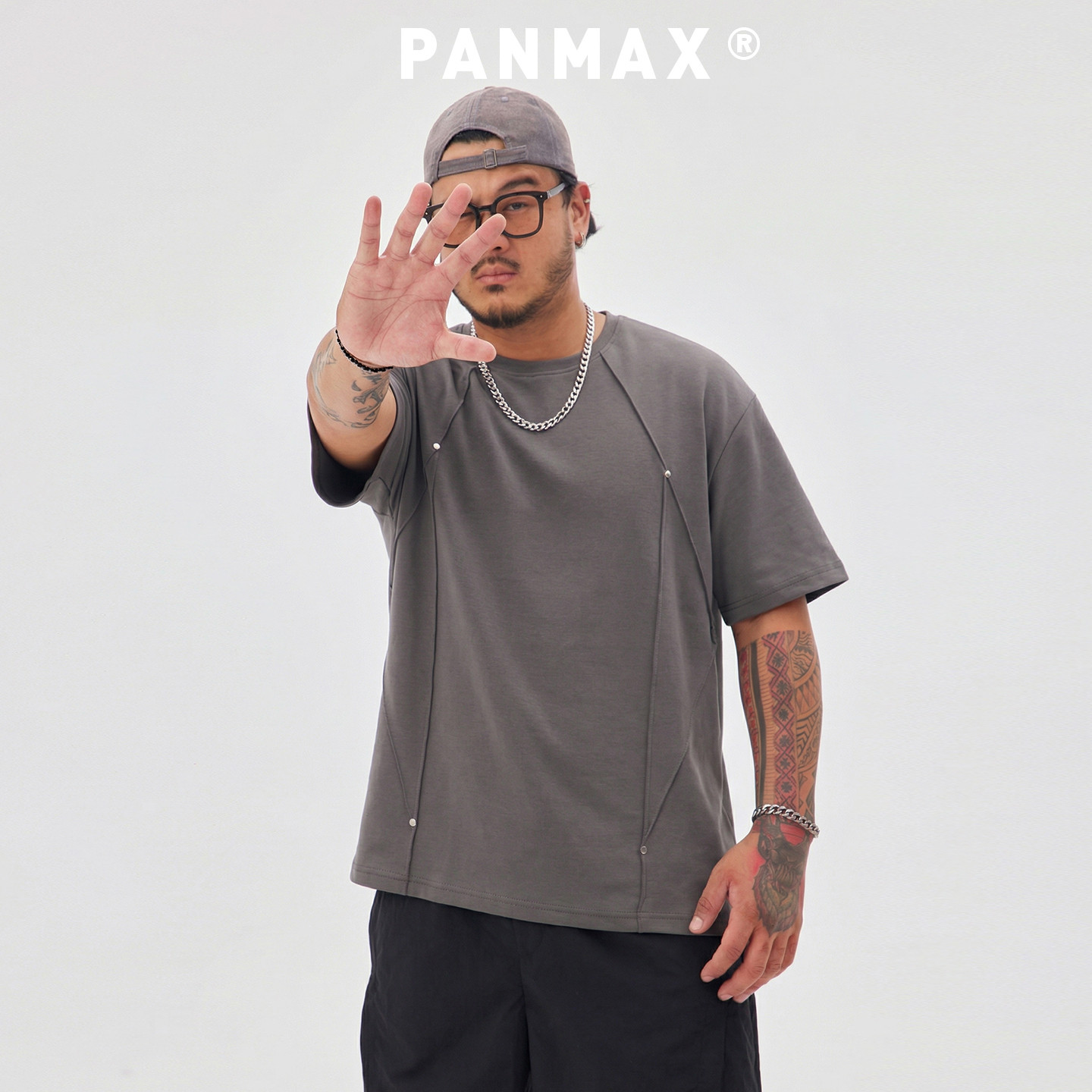 PANMAX潮牌大码男装青春活力风常规款T恤套头廓形显瘦短袖圆领