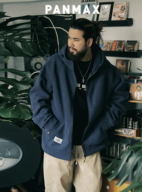 PANMAX潮牌大码男装摇粒绒连帽开衫卫衣秋冬加厚拉链宽松休闲上衣