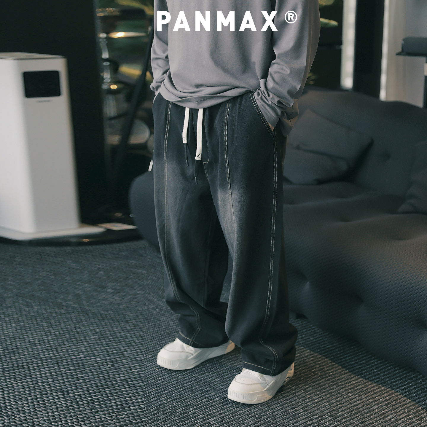 PANMAX大码潮牌男装25年秋季新款美式复古水洗渐变直筒休闲牛仔裤