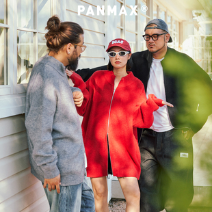 PANMAX大码潮牌男装老钱风针织开衫毛衣美式半高领拉链加大针织衫