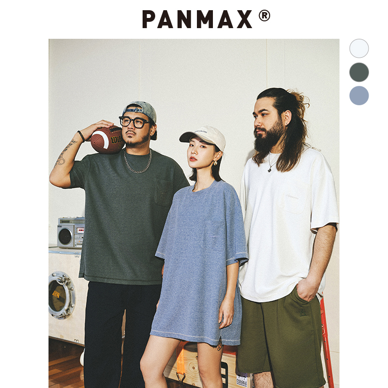 PANMAX潮牌大码男装2025夏季新款明线工艺口袋设计五分袖T恤上衣