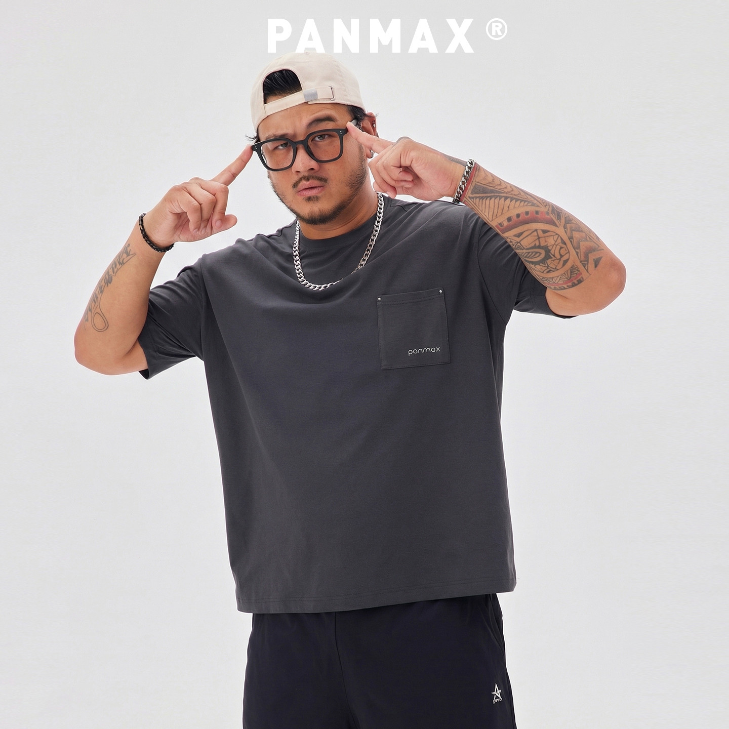 PANMAX潮牌男装春夏短袖空气棉弹力舒适不易褶皱口袋T恤极简设计