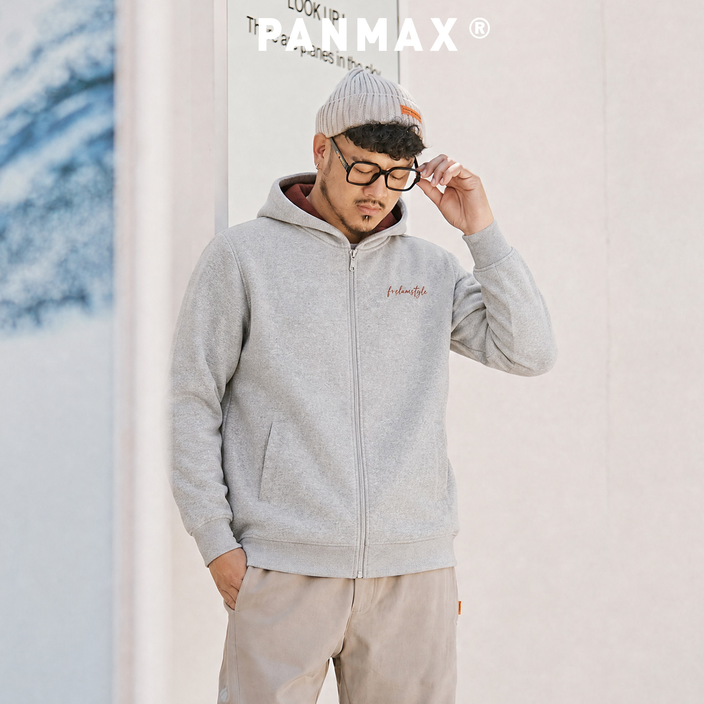 PANMAX潮牌大码长袖休闲风宽松型新款青年连帽男士宽松开衫卫衣