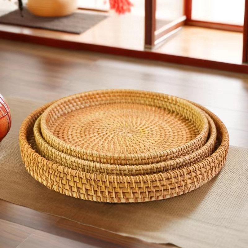 越南藤编水果篮手工编织日式面包篮馒头筐客厅家用收纳筐圆形托盘,餐饮具,果盆/果盘/果篮,淘宝优惠券,粉丝福利购,淘宝优惠卷