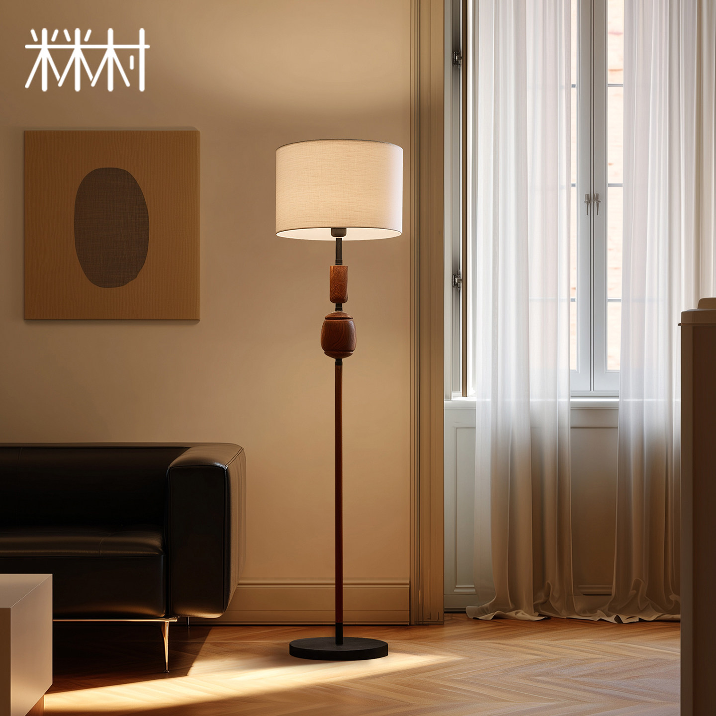 中古风实木落地灯高级感设计师客厅沙发旁艺术装饰卧室立式氛围灯