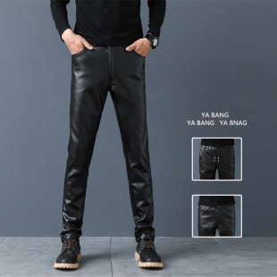 保暖pu摩托车 男机车紧身加绒加厚弹力潮流小脚男生骑行裤 修身 皮裤