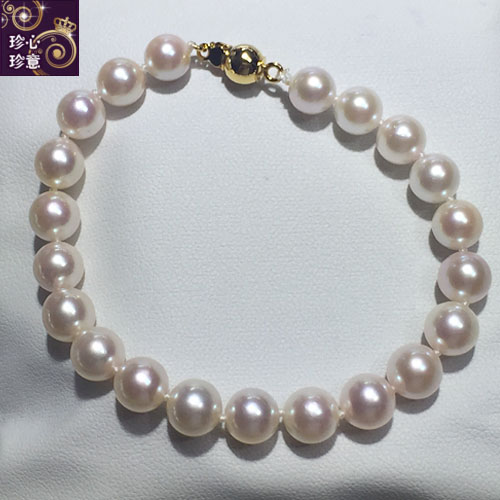 日本海水花珠Akoya镜面光珍珠手链7-8mm 天然海水珍珠手链 美