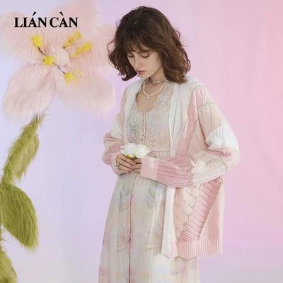莲灿2025春季新商场同款波西米亚粉白色厚针织衫开衫71AN332001