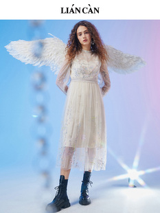 新商场同款 裂帛秋季 纯欲甜美仙女风减龄立领刺绣蕾丝连衣裙