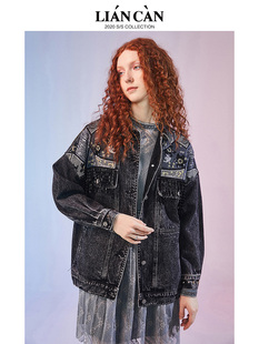 新波西米亚风翻领网眼绣花铆钉流苏牛仔长袖 莲灿裂帛秋季 外套女