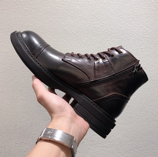 英伦工装 厚底 增高马丁靴秋冬新款 做旧男士 短靴子高帮皮靴子 真皮