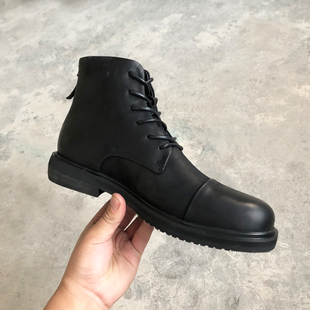 日系复古真皮马丁靴男加绒秋冬英伦工装 潮 短靴子厚底型男高帮皮鞋