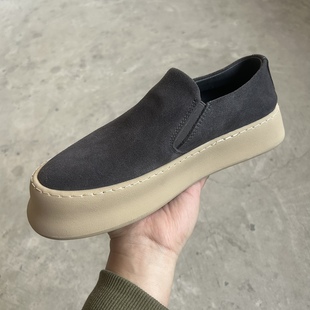 翻毛皮男鞋 日系复古乐福鞋 一脚蹬潮鞋 夏季 男厚底简约百搭休闲板鞋