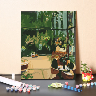 数字油画diy手工填充热带雨林绿植治愈客厅手绘填涂色装饰油彩画