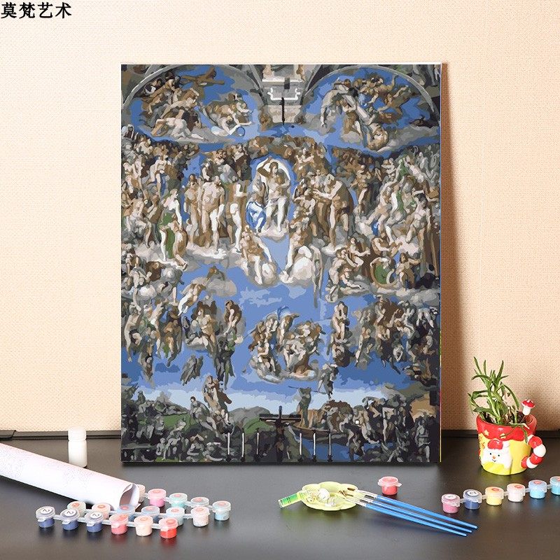 数字油画diy手工填充米开朗基罗名画手绘涂色最后的审判油彩画画
