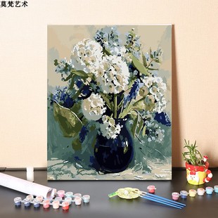 数字油画diy填充复古花瓶绣球花解闷手工填色装饰画丙烯油彩画画