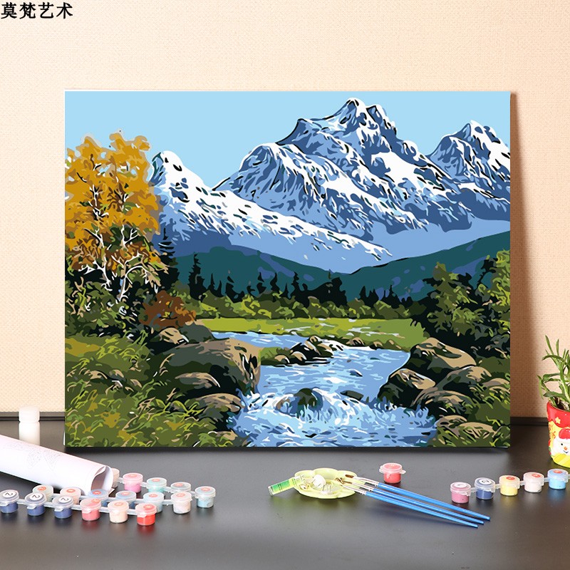 数字油画diy手工制作雪山风景画