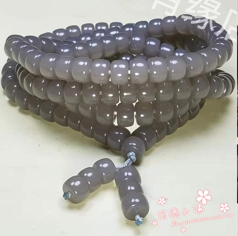 和田色玉烟紫色108颗珠子手链男女湖水绿羊脂色玉石佛珠转运手串