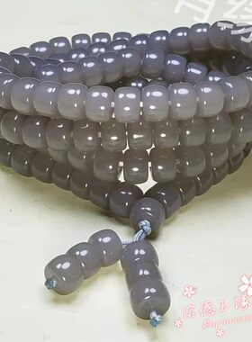 和田色玉烟紫色108颗珠子手链男女湖水绿羊脂色玉石佛珠转运手串