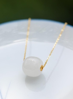 上新和田色玉吊坠路路通和田玉项链彩银女配饰锁骨链生日礼物简约